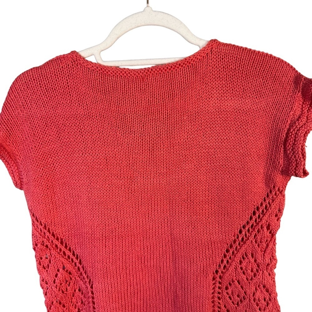 Artisan Handmade Red Knit Short Sleeve Sweater Size S M Boho Cottagecore - Picture 8 of 9